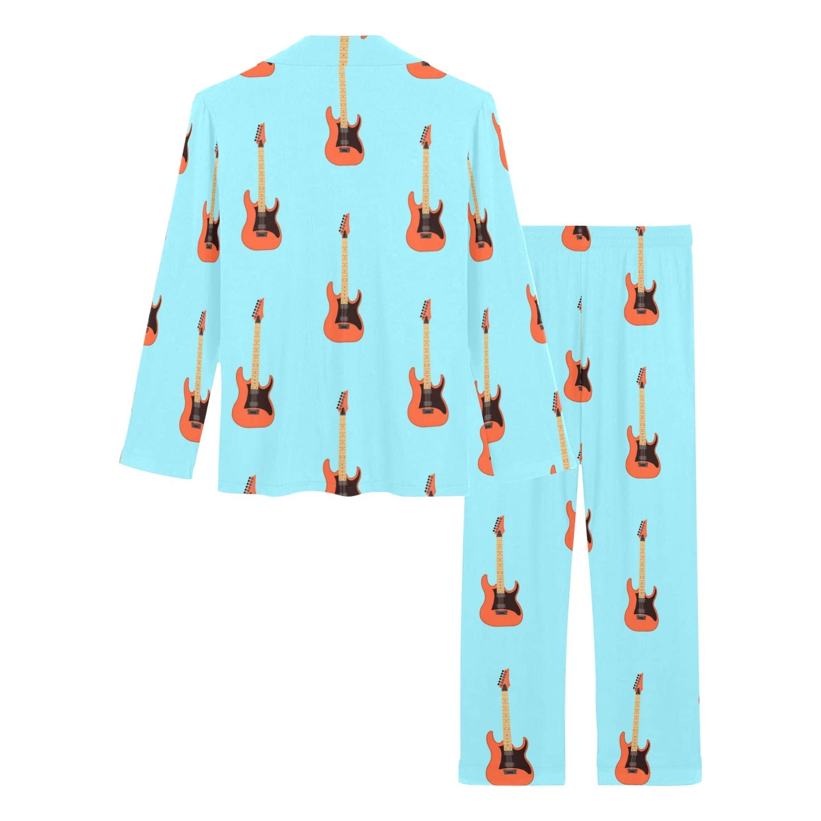 electric guitar pattern light blue background Women's Long Pajama Set