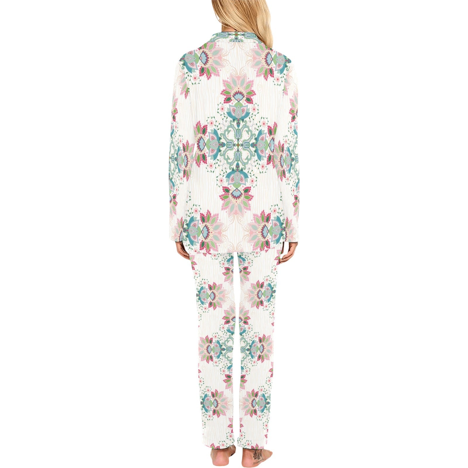 Square floral indian flower pattern Women's Long Pajama Set
