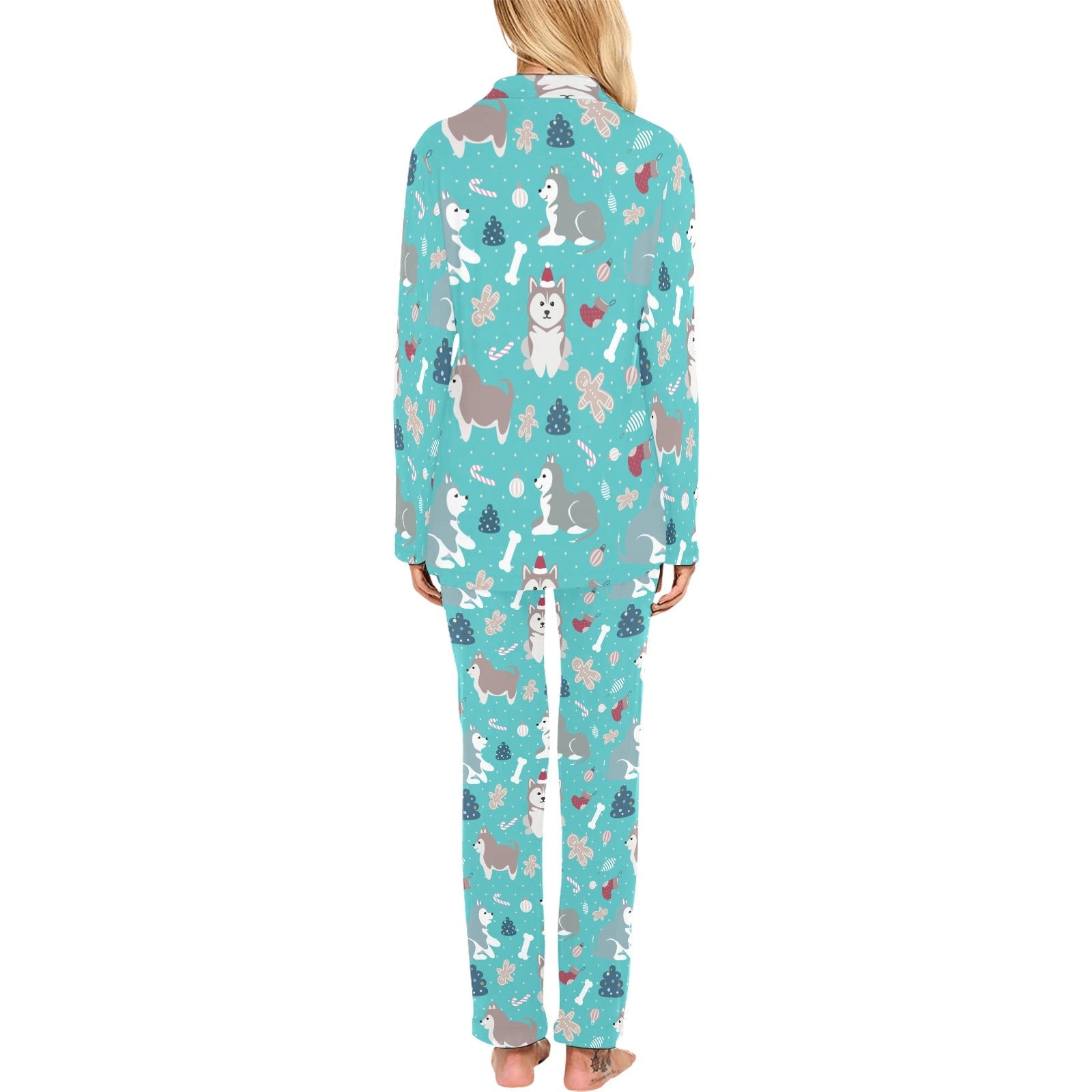 Christmas cute siberian husky puppie pattern Women's Long Pajama Set