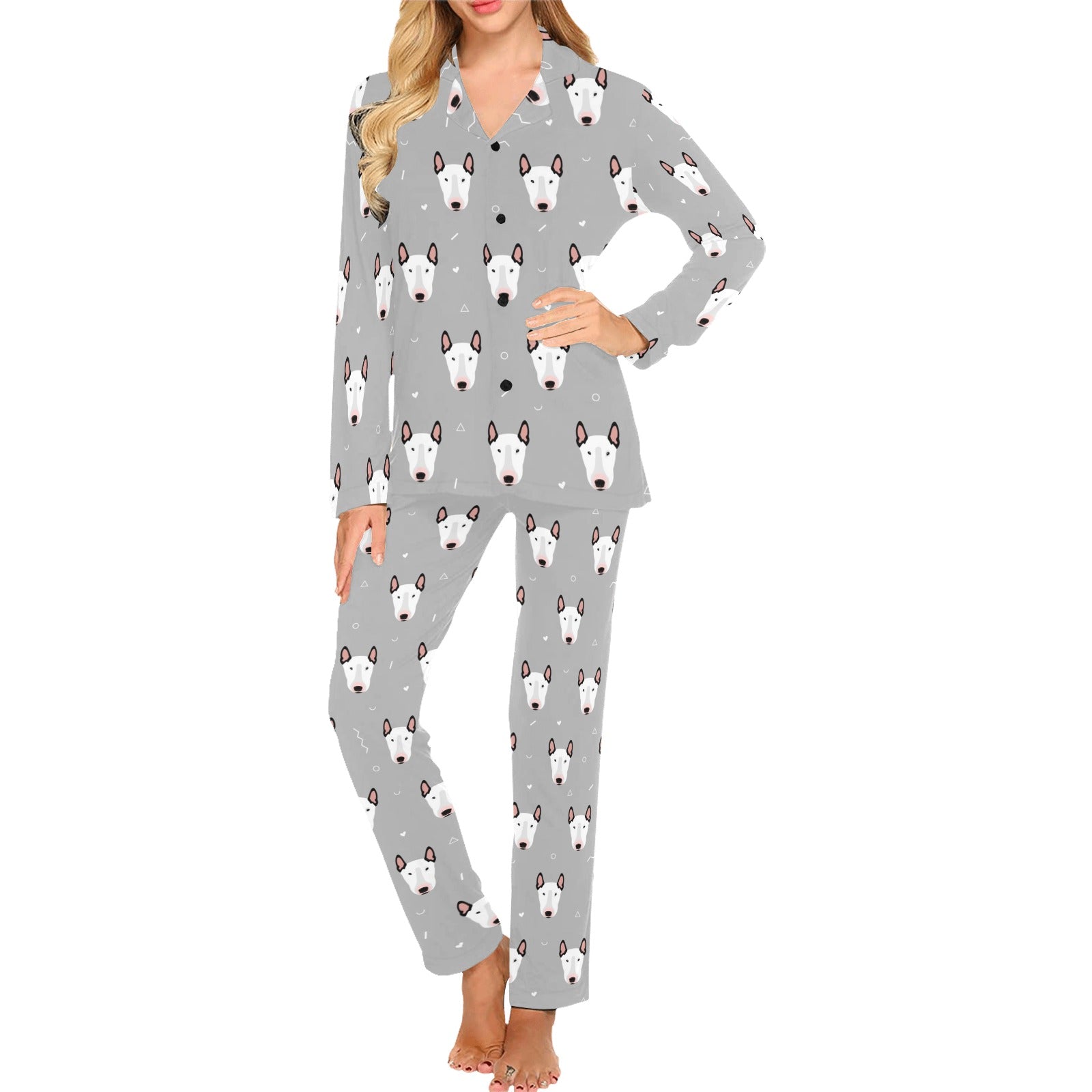 Bull Terrier Pattern Print Design 05 Women's Long Pajama Set