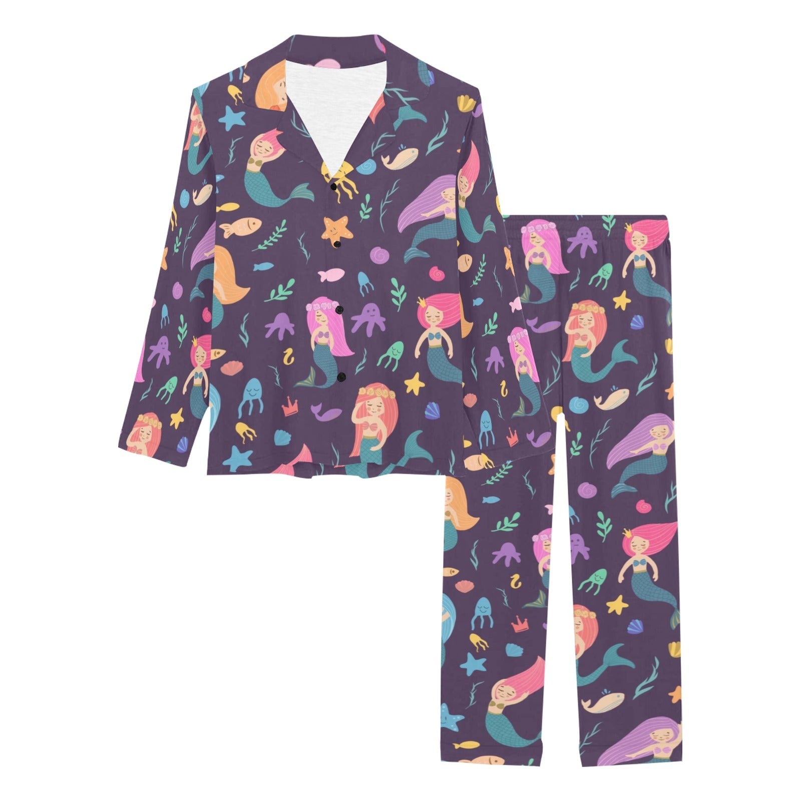 beautiful mermaid Fish jellyfish algae other marin Women's Long Pajama Set