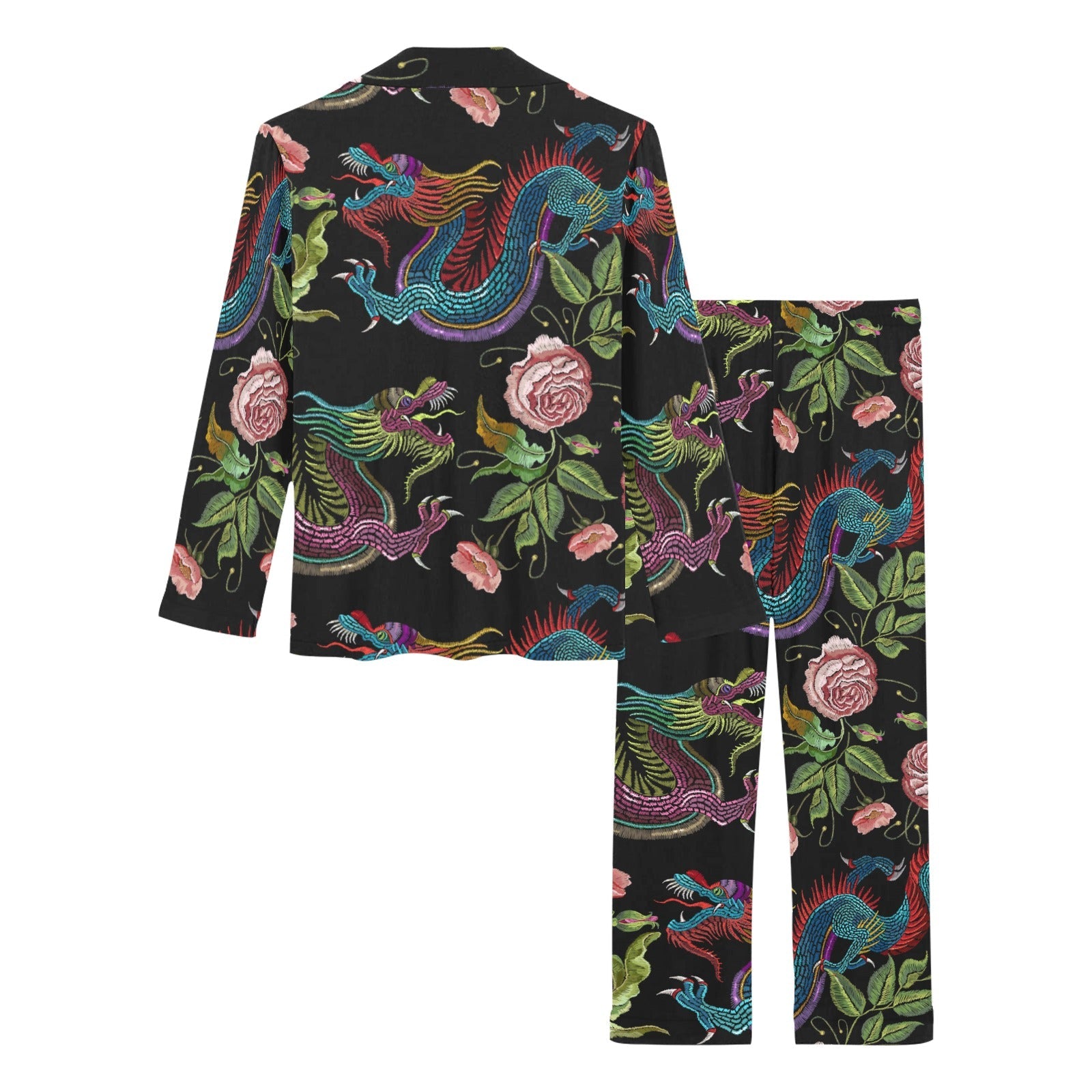 Dragons flower pattern Women's Long Pajama Set
