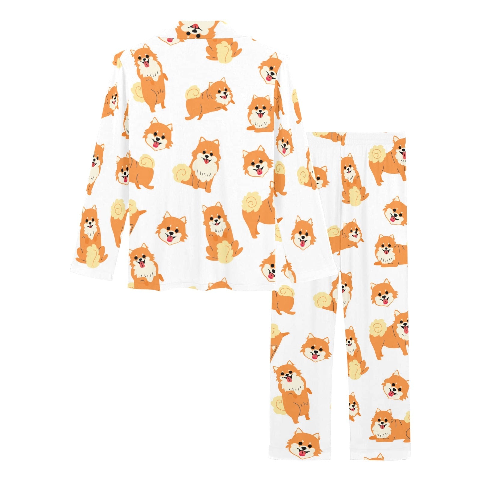 Brown pomeranian pattern Women's Long Pajama Set