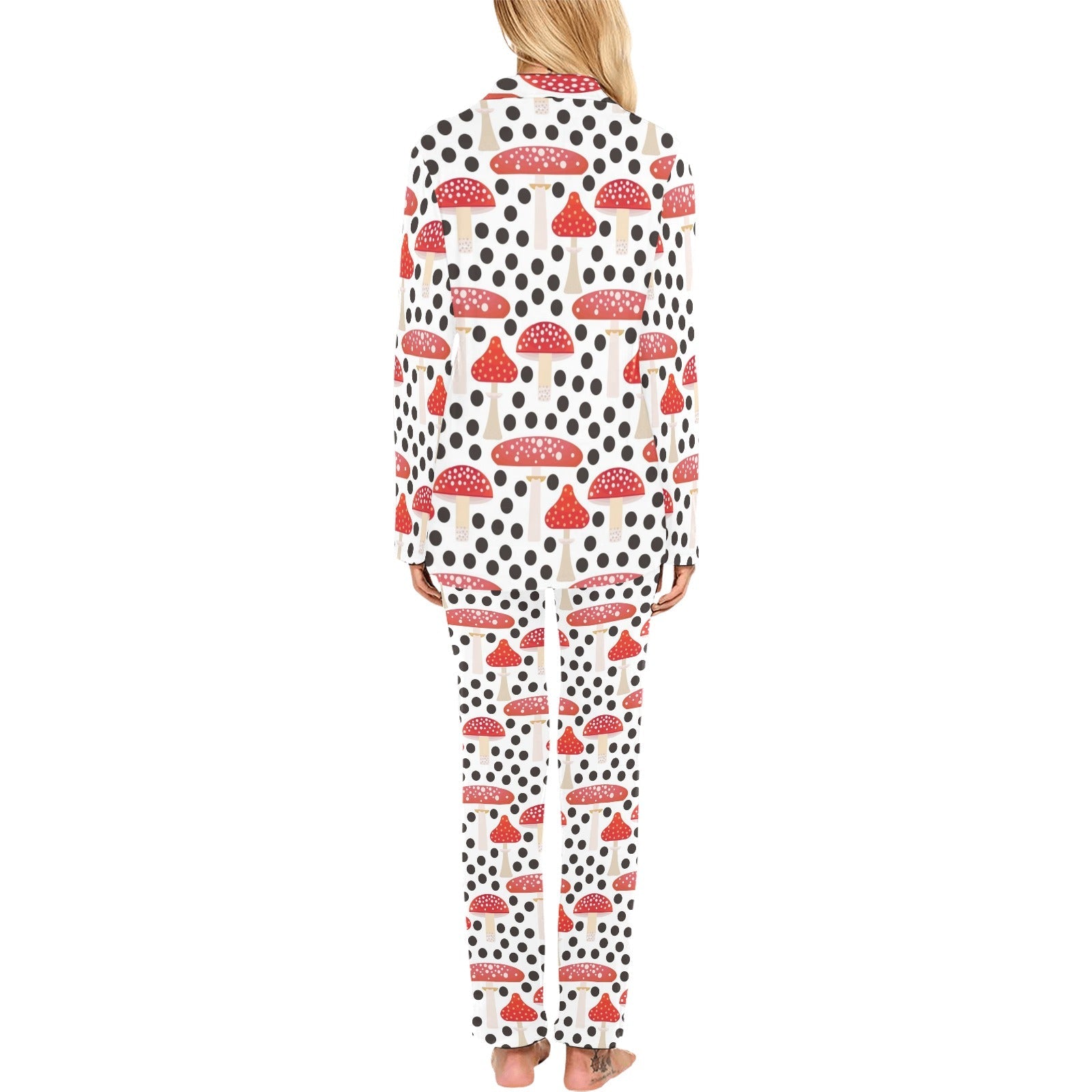 Red mushroom dot pattern Women's Long Pajama Set