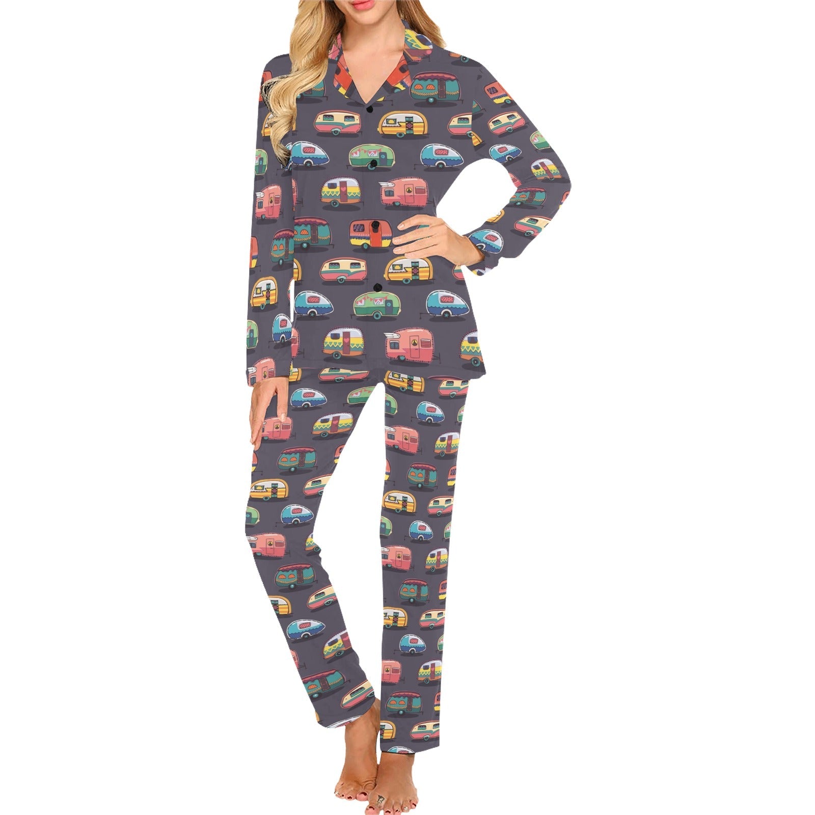 Camper Van Pattern Print Design 02 Women's Long Pajama Set