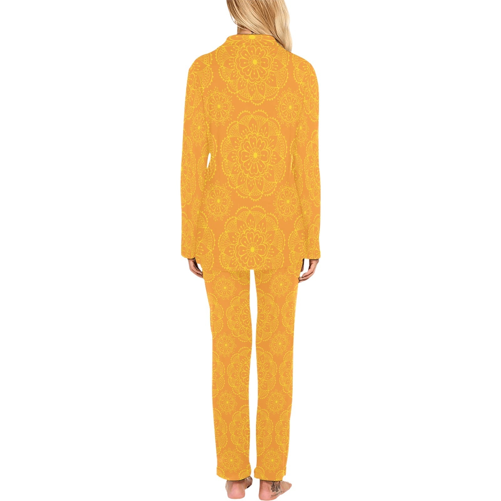 Orange traditional indian element pattern Women's Long Pajama Set