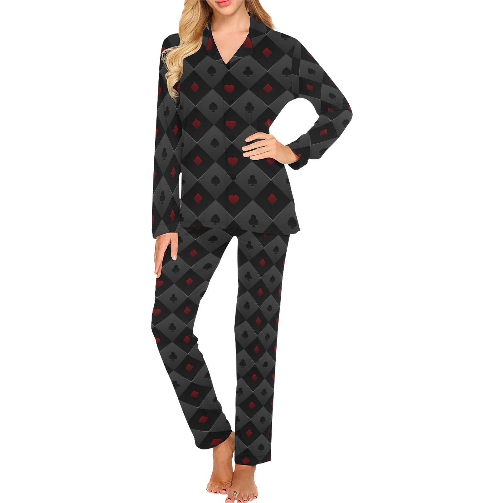 Casino Cards Suits Pattern Print Design 05 Women's Long Pajama Set
