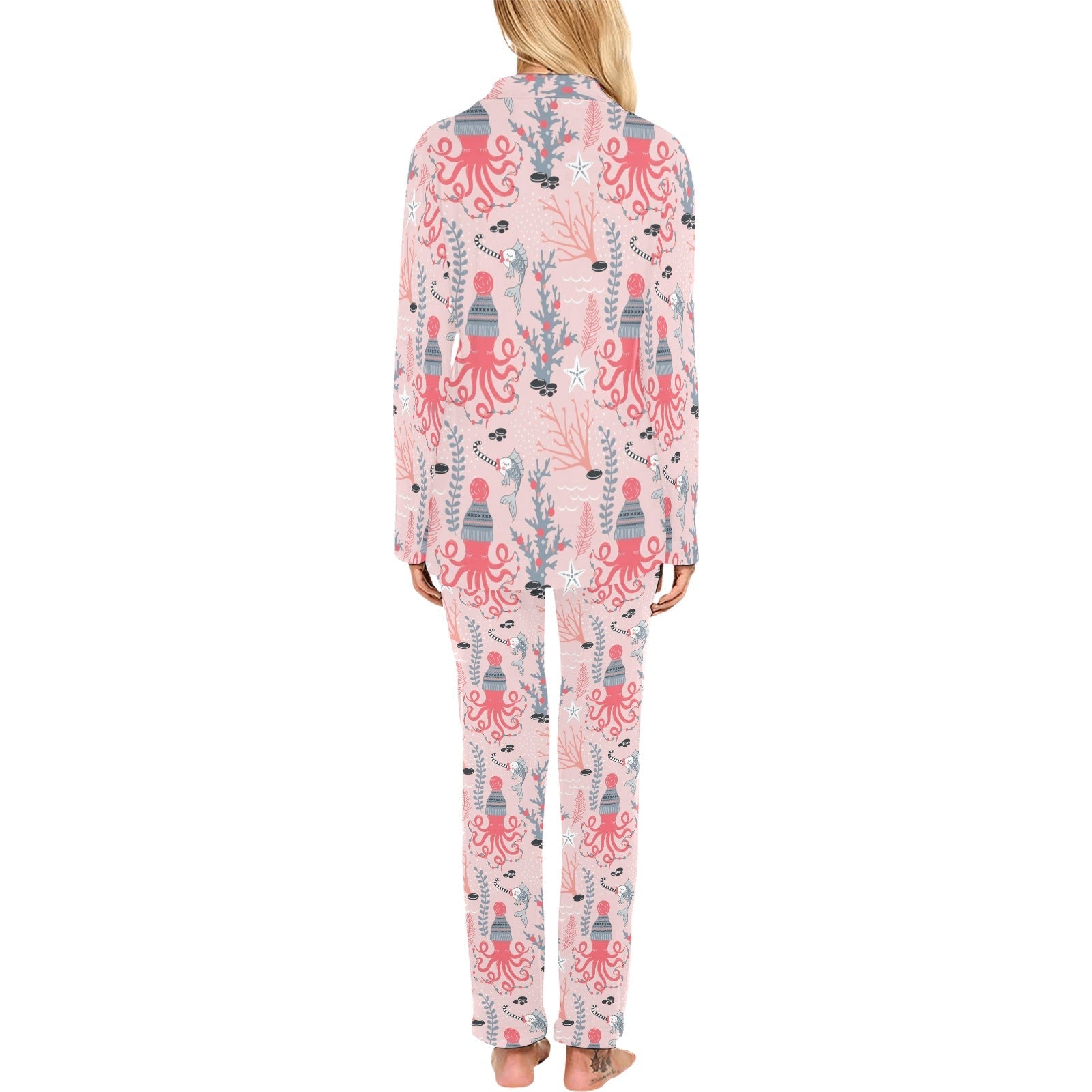 Octopus winter hat garland Fish candy Seaweed Cora Women's Long Pajama Set