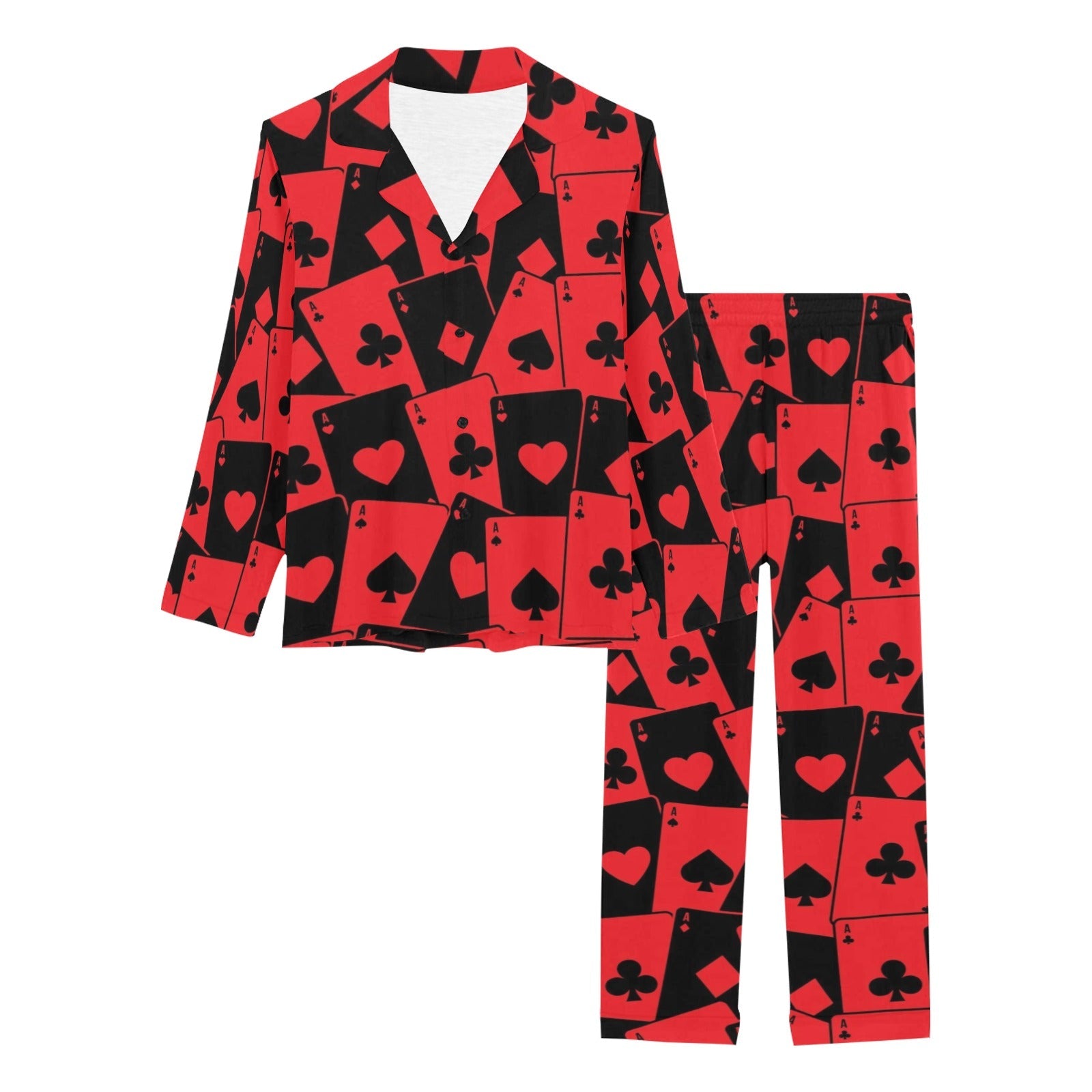 Casino Cards Suits Pattern Print Design 02 Women's Long Pajama Set