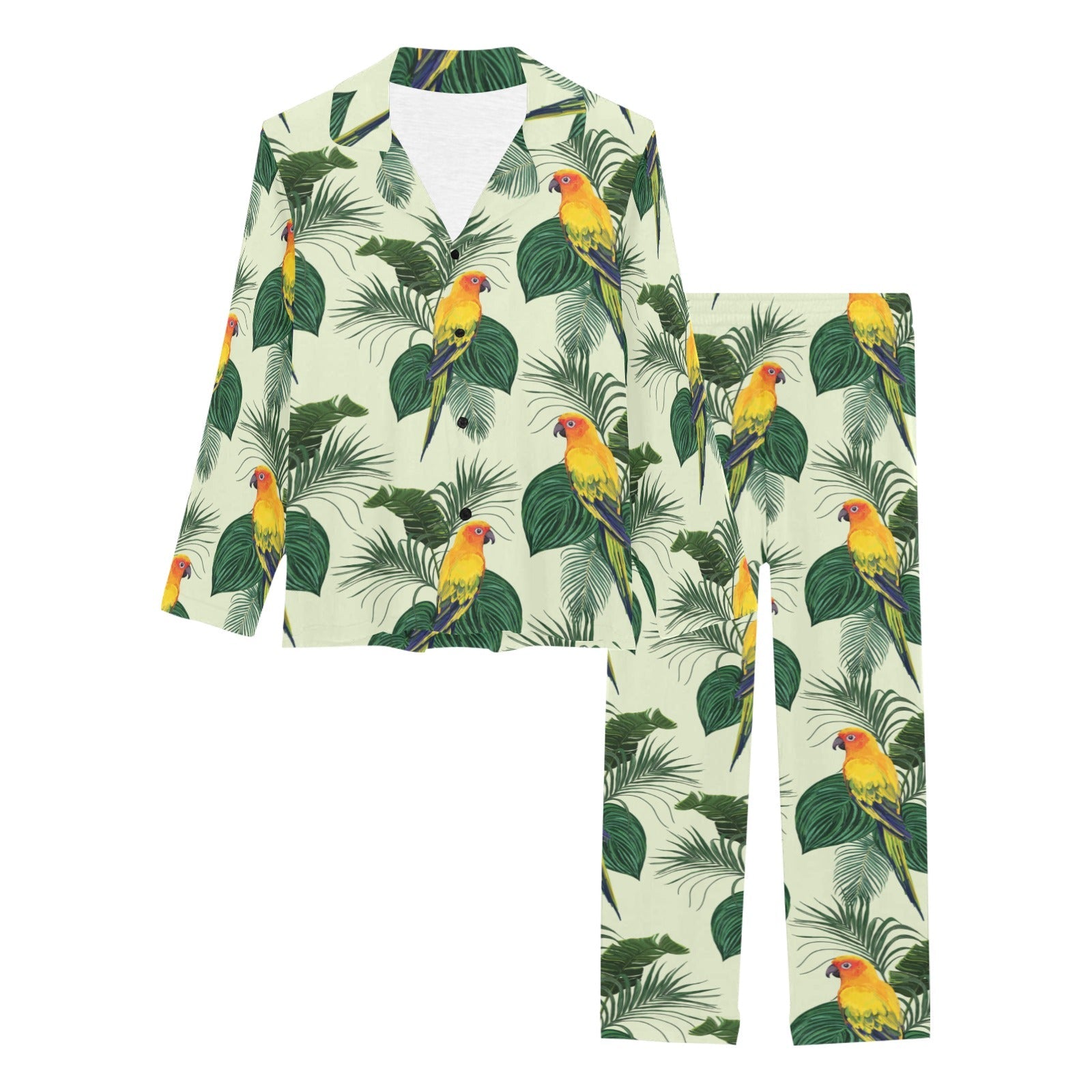 Beautiful parrot palm leaves pattern Women's Long Pajama Set
