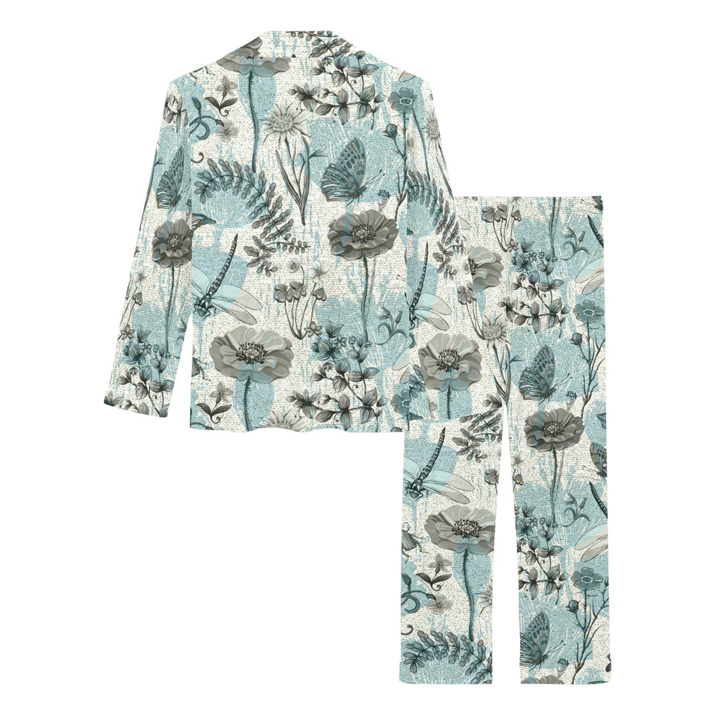Dragonfly Butterfly Plants insect flower vintage s Women's Long Pajama Set